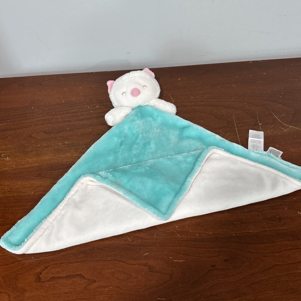 Carters Aqua Teal White Owl Security Blanket Baby Lovey Plush Flaw